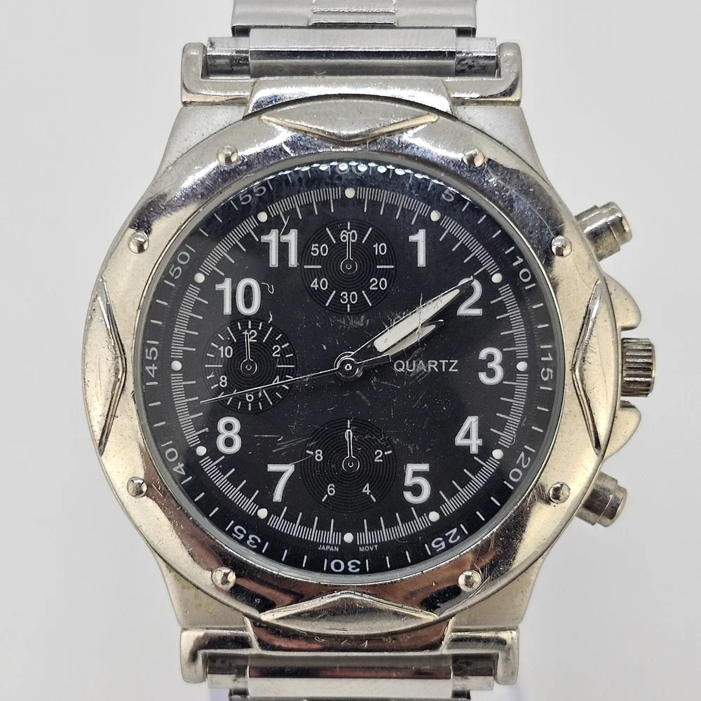 Men's Analog Watch 40MM Black Dial Grray Expandable Bracelet Band 7